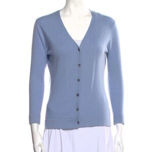 Blue 3/4 Sleeve Cashmere Cardigan